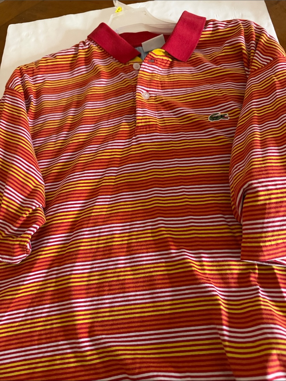 Lacoste Red and Yellow Striped Polo Shirt